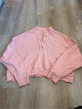aerie Blush Button-Up Cropped Pullover Sweatshirt
